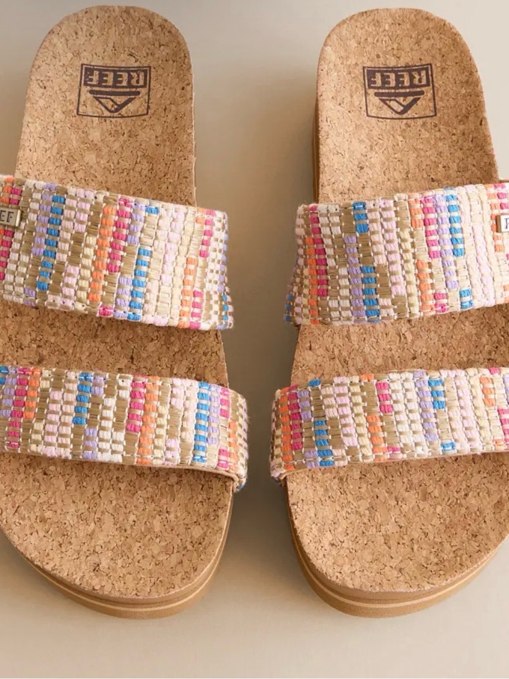 Reef Women's Tan Woven Double-Strap Sandals with Multicolor Accents - Picture 2 of 14
